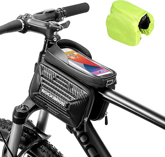 ROCKBROS Bike Phone Bag, Waterproof Bike Frame Bag for Phones Below 6.2"5.8a, Bike Top Tube Phone Holder, Durable Bike Accessories for Cycling