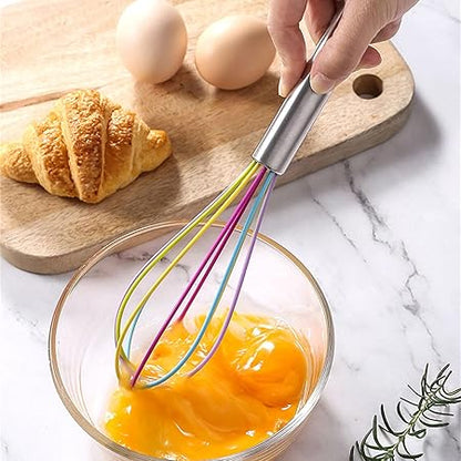 Manual Silicone Whisk Manual Eggs Beater Durable Kitchen Pastry Tools Cake Baking Utensil Mixer for Baking and Cooking, 12 inches, Pink