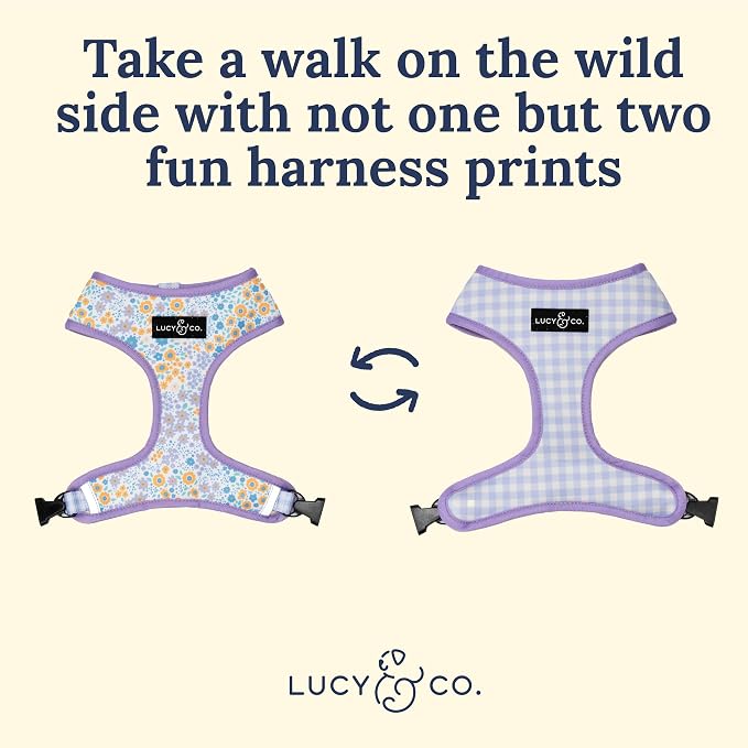 Lucy & Co. Reversible Dog Harness - Water-Repellent Neoprene, Dual-Print Design, Easy Swap Style, Adjustable Comfort Fit - Among Wildflowers Reversible Harness - Medium