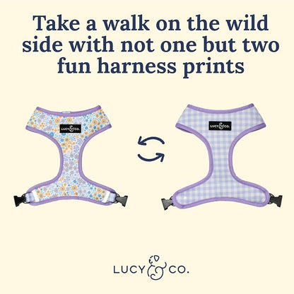 Lucy & Co. Reversible Dog Harness - Water-Repellent Neoprene, Dual-Print Design, Easy Swap Style, Adjustable Comfort Fit - Among Wildflowers Reversible Harness - Medium