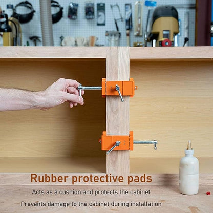 Precision Cabinet Clamp - Automatic Locking, Accurate Cabinet Face Frame Clamp with Protective Pads, Orange