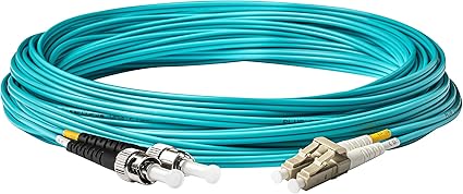 SpeedyFiberTX - 1-Pack 500 Feet Multimode OM3 Duplex ST to LC Fiber Patch Cable, Corning OM3 ClearCurve 50/125 Optical Fiber, Aqua Riser OFNR Cable Jacket