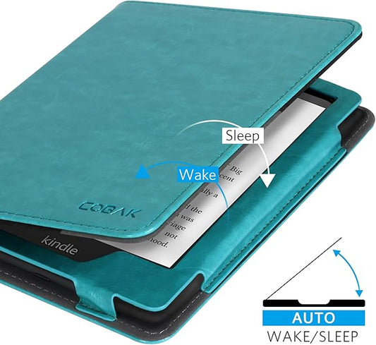 CoBak Case with Stand for Kindle Paperwhite - Durable PU Leather Cover with Auto Sleep Wake, Card Slot, Hand Strap Feature - Fits Kindle Paperwhite 11th Generation 6.8" Signature Edition 2021 Released (B-Sky Blue)