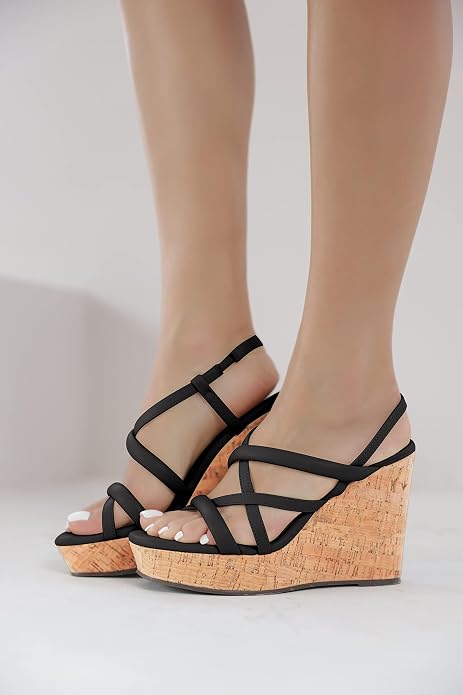 Coutgo Women Platform Wedge Sandals Cork Slingback Wedges Espadrilles Heels Summer Shoes.