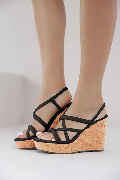Coutgo Women Platform Wedge Sandals Cork Slingback Wedges Espadrilles Heels Summer Shoes.