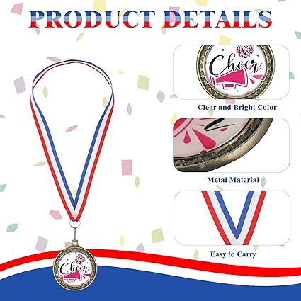 Kigeli Cheer Medals Cheerleading Cheerleader Award Cheer Trophy 1st Place Medals Patriotic Medal with Neck Ribbons