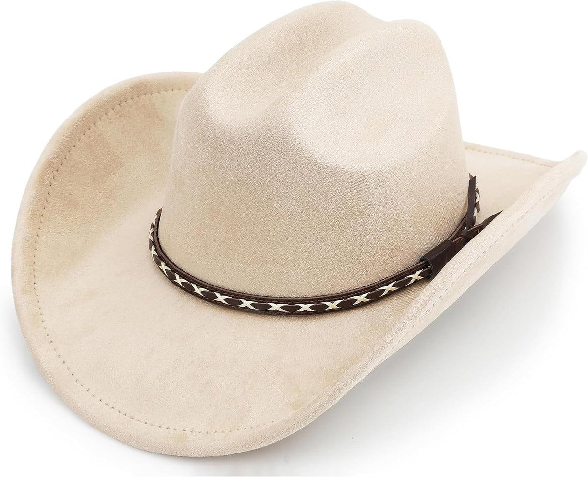Classic concave-top cowboy hat, ethnic suede hat with belt, unisex couple's hat, western cowboy style