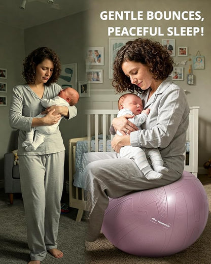 Trideer Pregnancy Birthing Ball - 1.7mm Extra Thick Yoga Ball for Maternity, Labor, Exercise, Physio, Recovery - Guide & Baby Memory Book Included - 440LB Anti-Burst & Non-Slip Stability