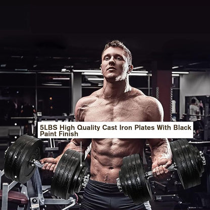 Cast Iron 1.14-inch Center Hole Weight Plate Set for Dumbbell, Barbell, Weightlifting, Strength Training-1.25lb, 2.5lb, 5lb, 10lb