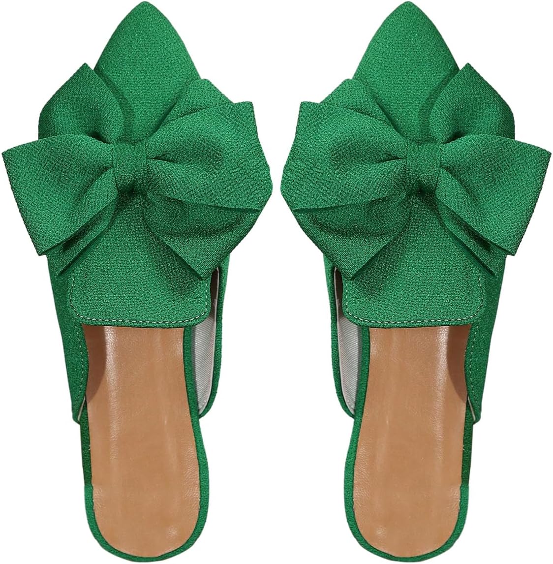 Women's Bow Mules Dressy Pointed Toe Flat Shoes Backless Loafers Slide Sandals Casual Slides Work Shoes
