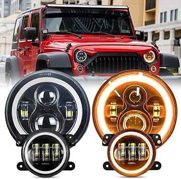 JHLion Upgraded NEW 2000 Bright Jeep wrangler headlights(Black)Fog lights LED lights for Jeep Wrangler JKTJLJ 1997-2020