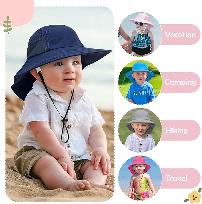 Baby Sun Hat Infant Toddler Kids Summer UPF 50+ Protection Caps for Girls Boys Wide Brim Baby Beach Hats with Neck Flap (2-6 years)
