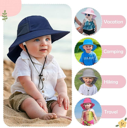 Baby Sun Hat Infant Toddler Kids Summer UPF 50+ Protection Caps for Girls Boys Wide Brim Baby Beach Hats with Neck Flap (2-6 years)