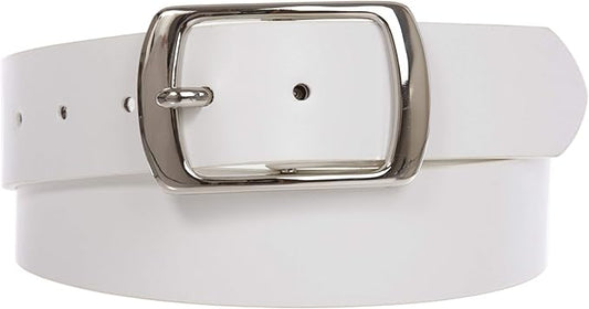 Women Casual PU Leather Dress Belt With Square Single Prong Buckle