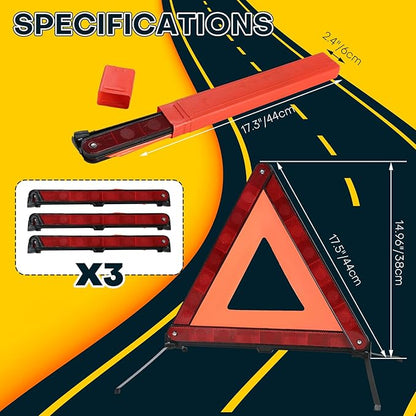 Reflective Safety Triangle Kit  Emergency Warning Triangles with Storage Case Roadside Reflective Early Warning Sign for Vehicles Breakdown (3)
