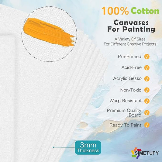 Simetufy 4 Pack 8x10 Inch Canvas Boards Canvas Panels-Gesso Primed Acid-Free 100 Cotton Blank for Acrylics Oil Watercolor Tempera Paint
