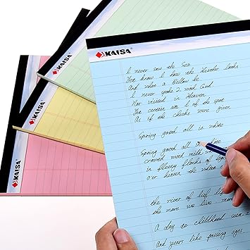 KAISA Colored Legal Pad Writing Pads 8.5x11 inch, Wide Ruled, 40 SheetsPad, 20lb Colored Paper, Perforated Writing Pad with Sturdy Back (4 Pads), KSU-5972