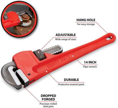 Performance Tool W1133-14B Heavy-Duty Adjustable Straight Pipe Wrench, 14-inch