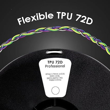 TPU Filament, 72D TPU Filament 1.75mm, Flexible Soft 3D Printer White Filament 1kg Spool, Dimensional Accuracy +/- 0.05