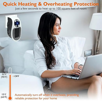 Ecowarm Plug in Heater, 500W Wall Outlet Electric Space Heater as Seen on TV, Small Portable Space Heater with Adjustable Thermostat & Timer & Led Display for Office Bathroom Bedroom Indoor Use