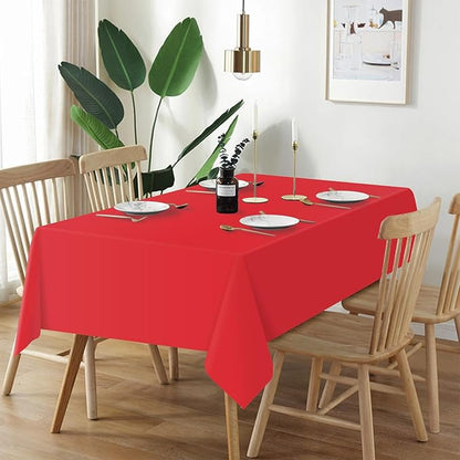 QIKSION Plastic Table Cloth Disposable 2 Pack, 54 x 108 Inch Tablecloths for Rectangle Tables, Red Plastic Table Cover