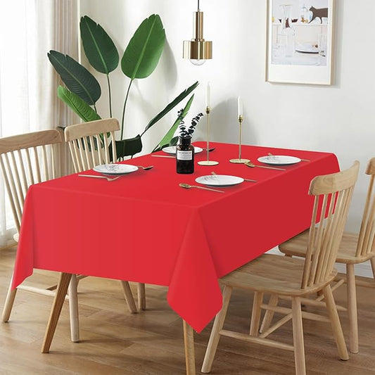 QIKSION Plastic Table Cloth Disposable 2 Pack, 54 x 108 Inch Tablecloths for Rectangle Tables, Red Plastic Table Cover