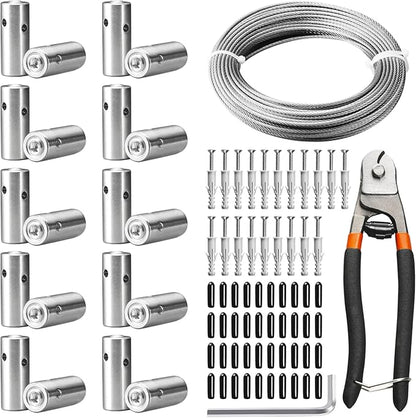 NEREUS Wire Trellis 20 Pack T316 Stainless Steel Hubs with 98FT 18" Wire Rope, Cable Trellis System for Climbing Plants, Tensioned Wire Trellis Kits for Brick Wall