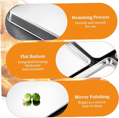 2Pcs Baking Sheet Pan, 17x12 Inch Stainless Steel Cookie Sheet, Rust-Proof & Safe Oven Baking Tray for Kitchen