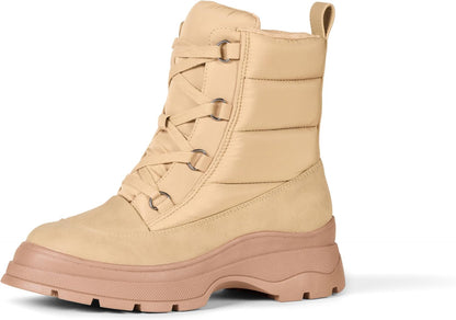 Essentials Women's Lace Up Puffer Snow Boots with Chunky Heel