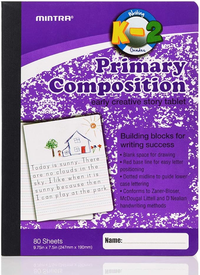 Mintra Office Primary Composition Books (4 Pack, Primary Ruled - Assorted)
