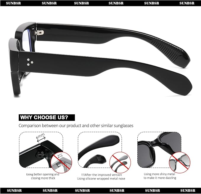 Classic Square Sunglasses for Women Men Trendy Thick Frame Rectangle Sun Glasses Chunky Black Shades