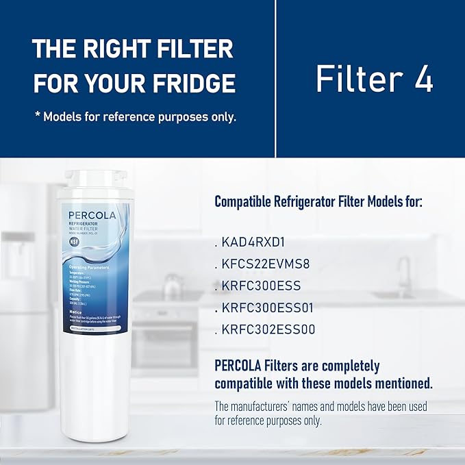 KAD4RXD1 Water Filter, Compatible With KitchenAid - KAD4RXD1, KitchenAid® KFCS22EVMS8, KRFC300ESS, KRFC300ESS01, KRFC302ESS00 Refrigerator Models (1 Pack)