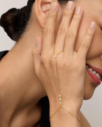 PAVOI 14K Gold Plated Hand Chains for Women - Adjustable Hand Chain Bracelet and Ring - Trendy Gold Handchain Bracelet Stack Summer Jewelry - Cubic Zirconia Body Jewelry