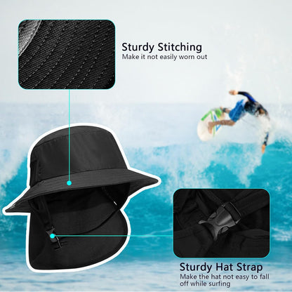 Surf Hat Bucket Beach Sun Hats with Chin Straps for Surfing Boating Riding Fishing Watersports Men & Women,Wide Brim