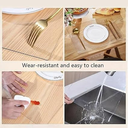 Generic Custom Clear PVC Table Cover Protector, Clear Desk Protector, Transparent Non-Slip Desk Pads Mats, Plastic Table Cover for Office, Night Stand, Dining Table, Large