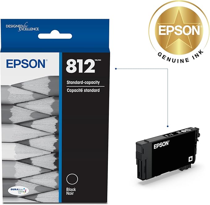 EPSON 812 DURABrite Ultra Ink Standard Capacity Black Cartridge (T812120-S) Works with WorkForce Pro WF-7310, WF-7820, WF-7840, WorkForce EC-C7000