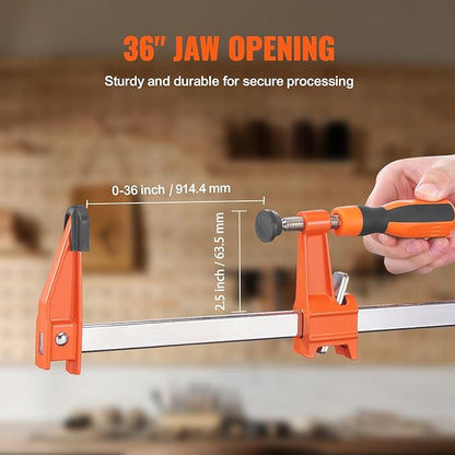 VEVOR Bar Clamps for Woodworking, 2-Pack 36" ClampSpreader, Quick-Change F Clamp with 600 lbs Load Limit, 2.5" Throat Depth, Cast Iron and Carbon Steel, Wood Clamps for Woodworking Metal Working
