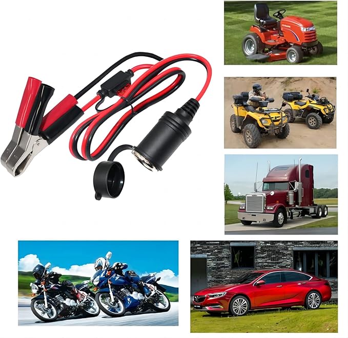 KUNCAN Cigarette Lighter Adapter - Female Socket to 12v Battery Alligator Clips for Auto Car Battery Clamp to Lighter Plugs Cigar Charge Extension Cable Cord 2FT
