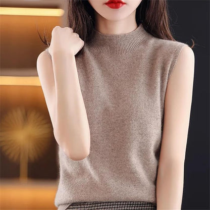 Women Knitted Cashmere vest Women Basic Solid Tank Tops Casual O-neck Slim Sweater Vest