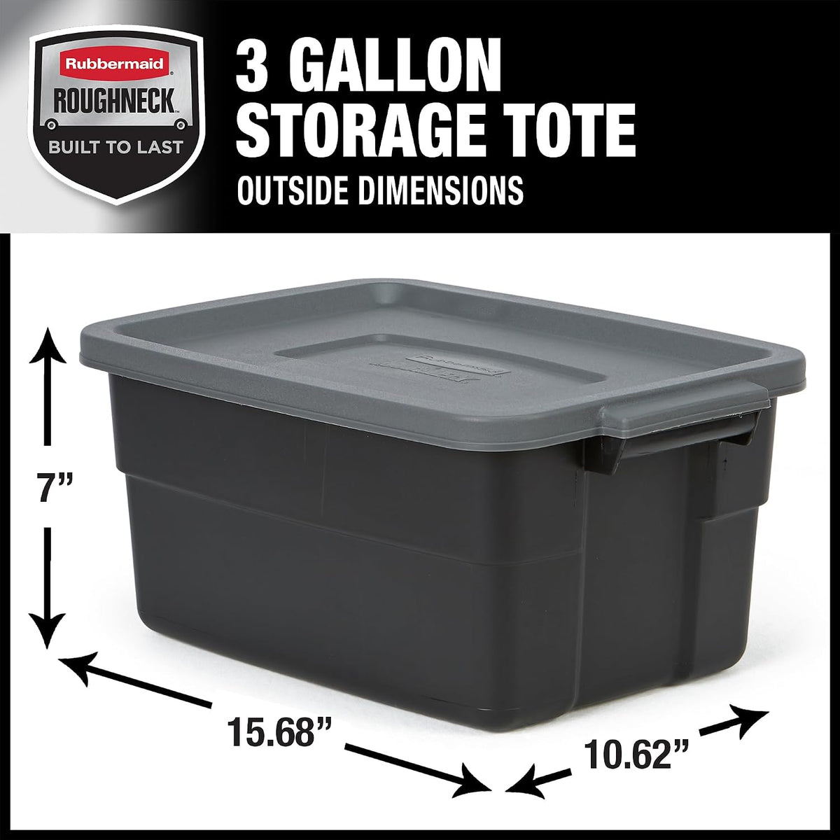 Rubbermaid 3-Pack Heavy Duty Durable 3 GAL Totes for Storage with Snap Lids and Handles, Plastic Storage Bins Stackable Black Gray for Home and Garage (3 GAL - 3 Pack Solid Black and Grey)