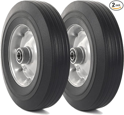 AR-PRO (2-Pack) 10" x 2.5" Flat Free Solid Rubber Replacement Tires - Flat-Free Tire and Wheel for Hand Trucks and Wheelbarrows with 58" Axles