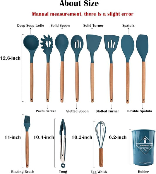 1pc Blue Silicone Solid Turner with Wooden Handle, Heat Resistant Kitchen Spatulas, Ideal Cookware for Frying, Baking, Flipping, Turning, Fish, Eggs, Meat.