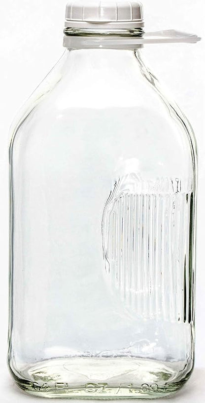 The Dairy Shoppe 2 Qt Heavy Glass Milk Bottle with Handle  Cap, 64 Oz, 12 Gal.