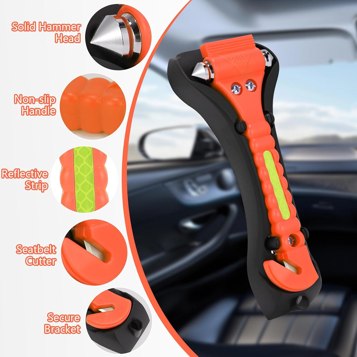 Window Breaker Seatbelt Cutter, 2-in-1 Emergency Escape Tool with Seatbelt Cutter, Car Glass Breaker for Family Rescue and Traffic Accident Emergency Escape (Does Not Include Holder)
