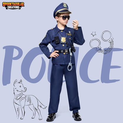 JOYIN Toy Halloween Toddler Police Costume, Police Officer Costume for Boys, Kids Cop Outfit for Halloween Pretend Roleplay ( Missing Holster-Badge-LDD ligth )