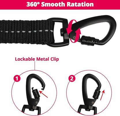 Long Dog Leash 20 FT: Heavy Duty Rope Leashes for Dogs Training with Swivel Lockable Hook Reflective Threads Bungee and Padded Handle - Dog Lead for Large Small Medium Dogs Outside Walking Hiking Pink