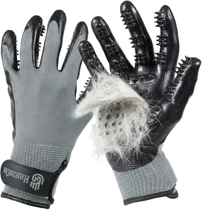 Pet Grooming Gloves - Patented #1 Ranked, Award Winning Shedding, Bathing, & Hair Remover Gloves - Gentle Brush for Cats, Dogs, and Horses (Grey, M)