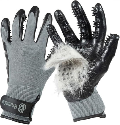 Pet Grooming Gloves - Patented #1 Ranked, Award Winning Shedding, Bathing, & Hair Remover Gloves - Gentle Brush for Cats, Dogs, and Horses (Grey, M)