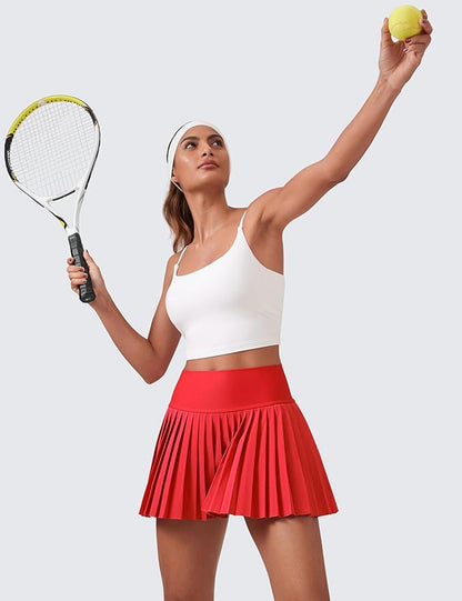 CRZ YOGA Women's High Waisted Pleated Tennis Skirts with Pockets Tummy Control Casual Liner A Line Workout Golf Skorts