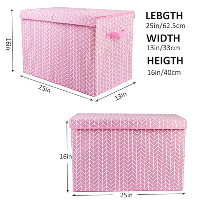 Large toy storage box for girls and boys, sturdy toy organizer box with lid for living room, nursery, closet, bedroom, playroom, 25 x 13 x 16